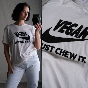 Vintage 90s Vegan Just Do It Distressed Paper Thin Single Stitch Tee | 100% Cotton | 1990s Nike Spoof Grunge Streetwear Unisex T-Shirt 