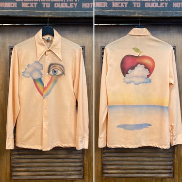Vintage 1970’s “Apple of My Eye” Disco Mod Rainbow Poly Pop Art Shirt, 70’s Artwork, Vintage Clothing 
