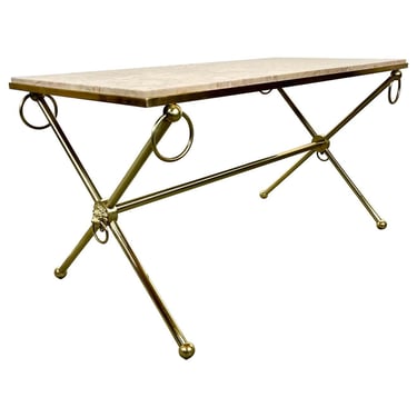 French Modern Neoclassical Brass and Marble Coffee Table After Maison Jansen 