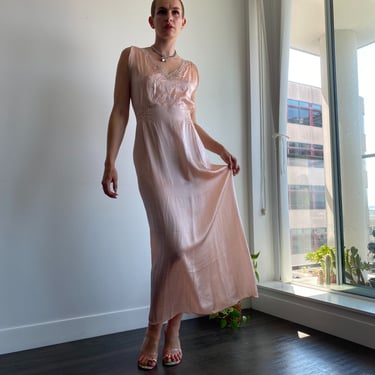 Vintage Pink Silk Dress with ties / Small 