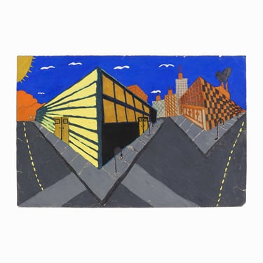 J. Blakley Gouache Painting on Paper Art Class Chicago's Skyline Mid-Century 