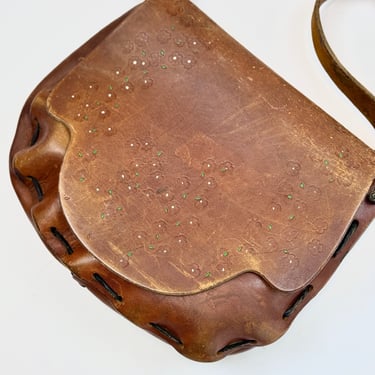 60s Flowers Fall Brown Tooled Bag