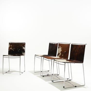 SET DE 4 CHAISES FIL EN PEAU DE VACHE, PASCAL MOURGUE, 1980s