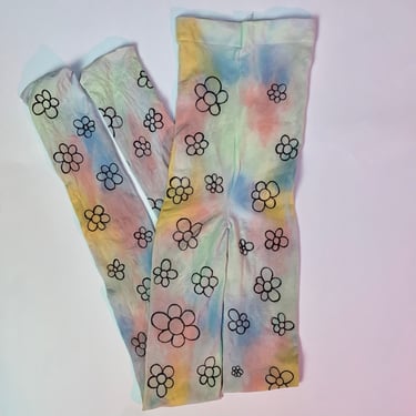 Hand Draw Tights, Daisy tights, bright floral tights, Plus Size Tights, Size Inclusive Tights, big flower tights, hand dyed tights 