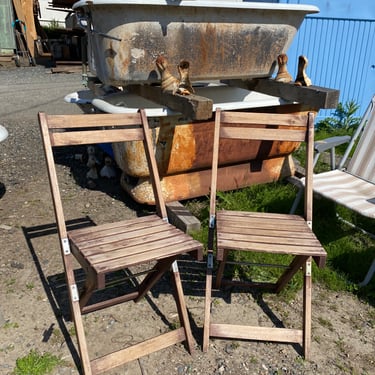 Set of Two Folding Wood Patio Chairs