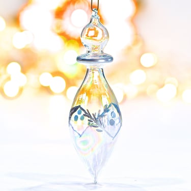 VINTAGE: 5.5" Hand Etched Iridescent Glass Ornament - Christmas Ornament - Handmade Ornament - SKU 30-405-00017598 
