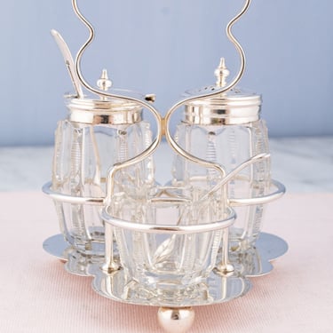 Antique Cut Crystal and Silverplate Condiment Stand