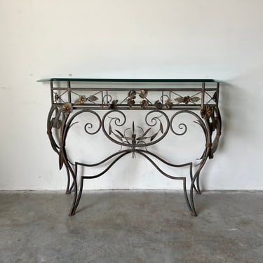 Hollywood Regency Metal Console Table With Floral - Wheat Sheaf Design 