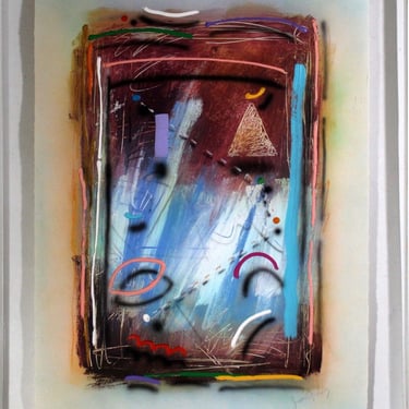 James Groody Neon Talks Abstract Acrylic Mixed Media Painting on Paper Framed 