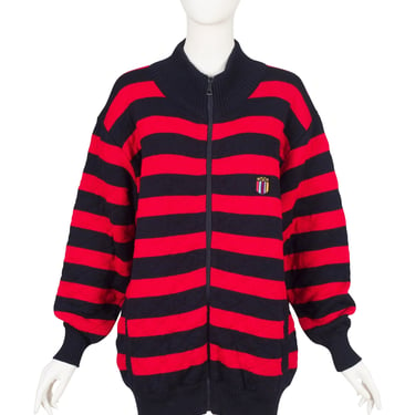 Valentino 1980s Vintage Men's Striped Quilted Wool Knit Zip-Up Sweater Sz L 