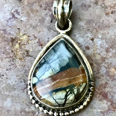 Sterling Sterling Silver Picasso Stone Pendant Jasper Abstract Art Healing Crystal Jewelry 
