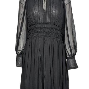 Rebecca Taylor - Black Silk Chiffon Ruffled Long Sleeve Dress Sz 4