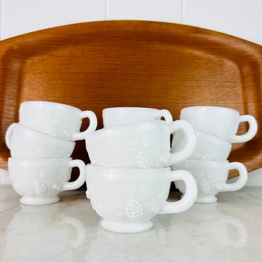 Vintage Milk Glass Punch Cup set of 11, Westmoreland Glass, Grape and Pineapple pattern, for punch or tea, vintage kitchenware, gift 