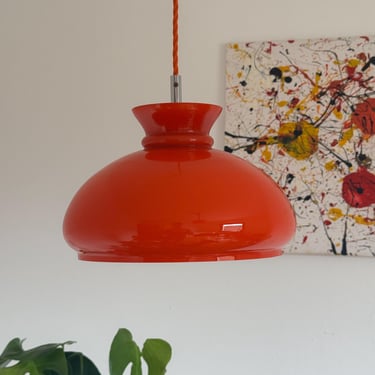 Vintage Opal Glass Pendant Lamp / Orange Glass Ceiling Lamp / MCM Pendant Lamp / Mid Century Modern Pendant Lamp / 70s Lamp 