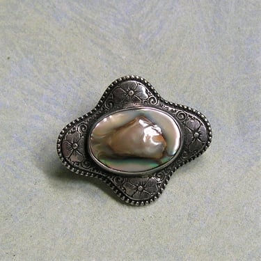 Antique Victorian Sterling Blister Pearl Pin, Vintage Sterling Silver Blister Pearl Brooch, Old Sterling Pin (#3992) 