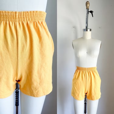 Vintage 1980s Sunflower Yellow Running Shorts / S 