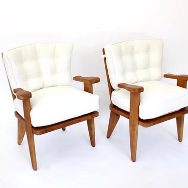 Guillerme et Chambron Pair of French Oak Upright Bridge Chairs 
