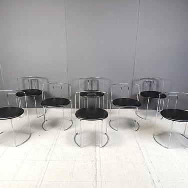 Set of 8 Gaja chairs by Kazuhide Takahama for Studio Simon, 1980s - postmodern dining chairs - chrome dining chairs 