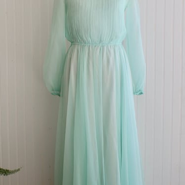 1960s - Jack Bryan Evening Gown - Mint Green - Chiffon - Hostess Dress - Black Tie - Formal - Size 12 