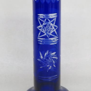 Bohemian Czech Style Cobalt Blue Glass Vase Hand Cut Crystal 3925B