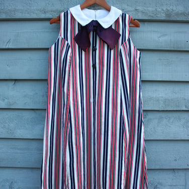 60s Red White and Blue Striped Mod Tent Dress Size L / XL 