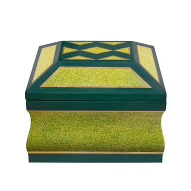 Karl Springer Hinged Box in Green Lacquer with Gold Foil 1970s