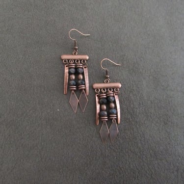 Chandelier earrings, black and copper earrings, ethnic statement earrings, modern bold earrings, unique artisan earrings, rustic earrings 22 