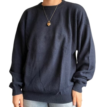 Vintage 90s Mens 100% Cashmere Navy Blue Soft V Neck Preppy Sweater Sz XL 