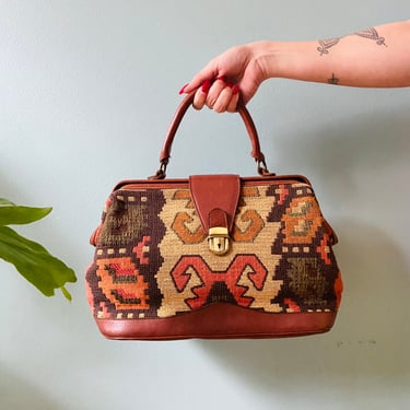 Vintage Kilim Style Handbag/ Boho Purse / Bohemian Bag / Leather bag / FREE US SHIPPING 