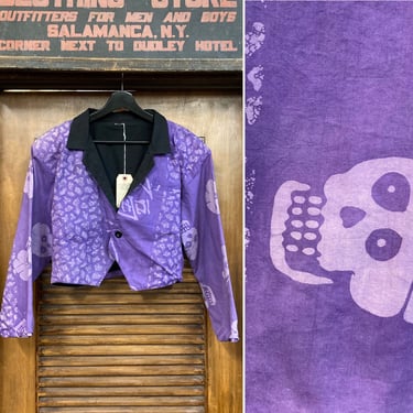 Vintage 1980’s Skull Print New Wave Bolero Cropped Jacket, 80’s Blazer, 80’s Jacket, 80’s Cropped Jacket, Vintage Clothing 