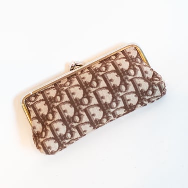 Christian Dior 1980s Brown + Nude Monogram Clasp Closure Wallet Trotter Logo 80s Billfold Coin Purse Clutch 