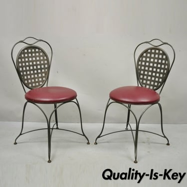 Italian Regency Style Wrought Iron Sunroom Lattice Round Seat Chairs - a Pair