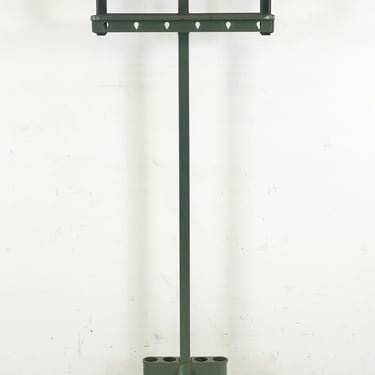 Vintage Industrial Green Steel Commercial Coat Rack