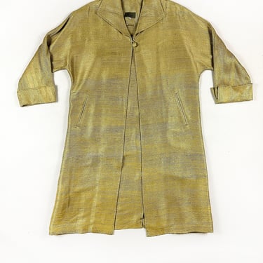 1990s Beige Silk Jacket by Zina / Size XL / Textured Silk / Oversize / Solid / Minimal / Neutral / Layer / Pale Yellow / 