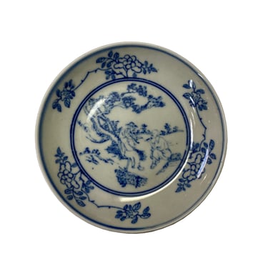 Chinese Blue White Tree Flower People Theme Porcelain Small Plate ws3191AE 