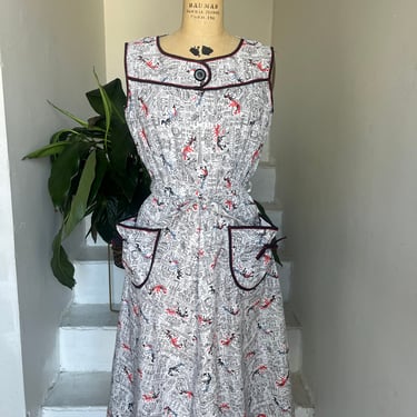 Darling Horse and Carriage 1950s Sundress 38 Bust Vintage Great Details Dixie Lou Frocks 