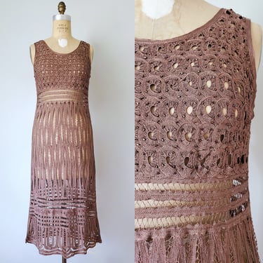 Anika ribbon lace dress, copper midi dress, minimalists vintage 90s clothing, 90s dress 