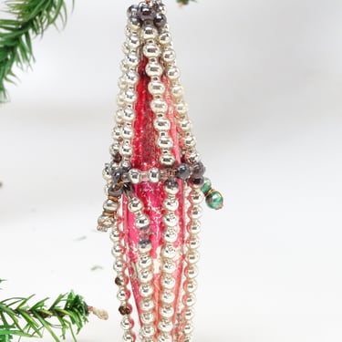 Antique 1940's Czech Mercury Glass 7 Inch Beads Christmas Tree Ornament, Vintage Holiday Decor 