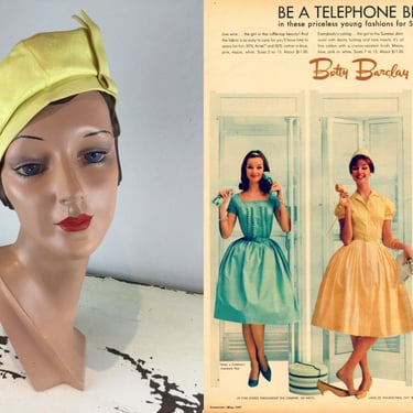 Telephone Belle - Vintage 1960s Canary Yellow Rayon Beret Hat 