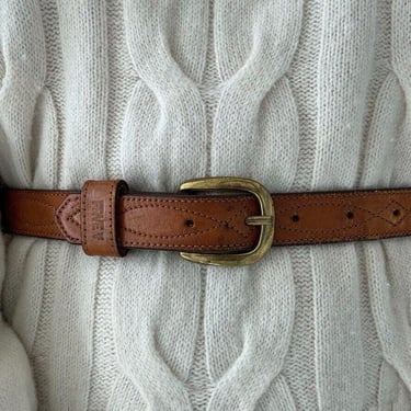 Vintage Frye Womens Brown Leather Western Belt Solid Brass Buckle sz 28 