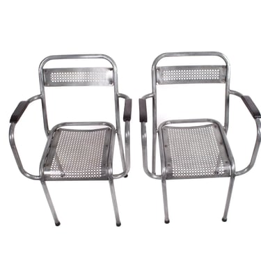 MATHIEU MATEGOT pair of metal armchair rigitulle french mid century