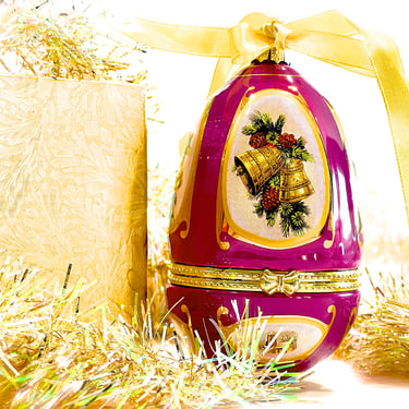 VINTAGE: Porcelain Musical Egg Ornament Trinket Ornament - Tree Ornament - Christmas Decor - SKU 1-B-00033713 