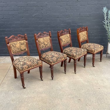 Set of 4 American Antique Eastlake Style Carved Dining Chairs, c.1920’s 