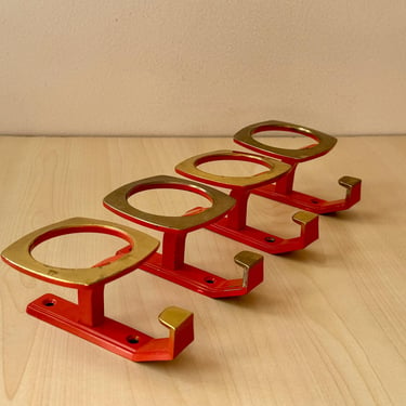 Vintage Wardrobe Coat Hooks / Orange Metal Retro Wall Hooks / Mid Century Coat Hanger / Wall Decor / Made in Italy / 1970s 