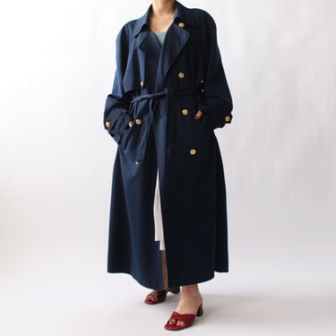 Vintage Ocean Blue Belted Trench