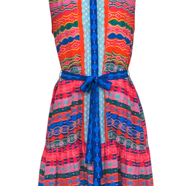 Saloni - Multicolor Print Sleeveless Silk Dress Sz 8