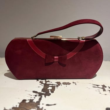 Window Shopping Holidays - Vintage 1950s Oxblood Red Suede Leather Long Handbag Purse 