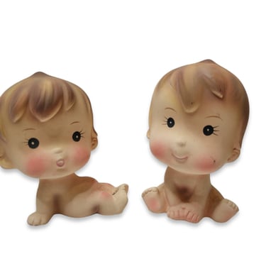 1950s Vintage Bisque Baby Figurines, Norleans Japan, Infant Boy & Girl Kewpie, Baby Twins, Shower Gift, Nursery, Retro Vintage Home Decor 