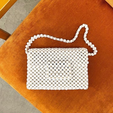 Vintage Purse Retro 1950s Dellil + Goubaud + Handmade in Italy + Lucite Beaded + Faceted + White + Evening Bag + Clutch + Womens Accessory 