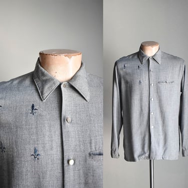 1940s Gray Gabardine Menswear Button Down 